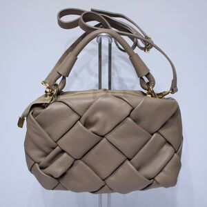 Valentina Fiore Gray-Beige Leather Woven Crossbody Bag Made in Italy - Used Once